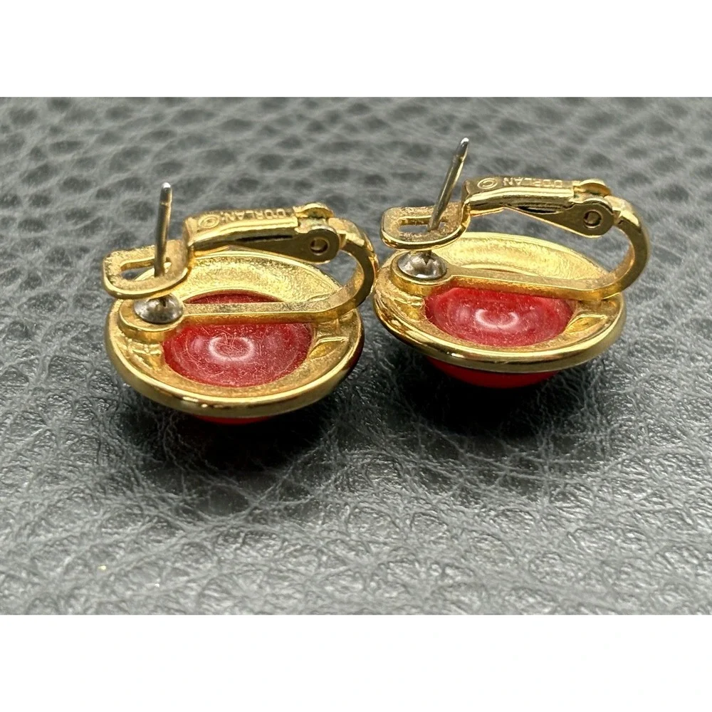 Vintage D'Orlan Red Lucite Cabochon 80's 90's Pierced Earrings
